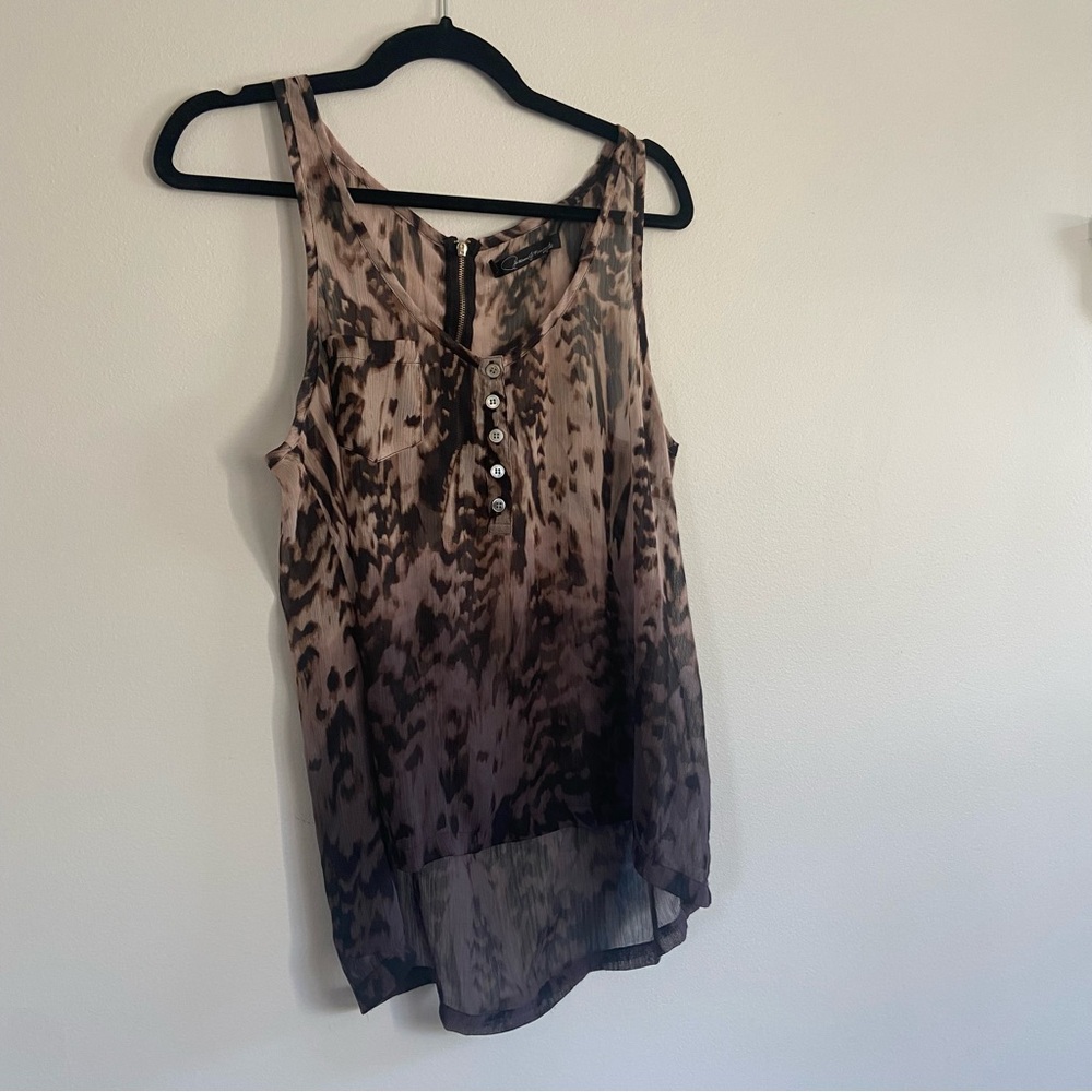 Patterson Kincaid Ombré dip Sheer Silk High Low Top with Zipper and buttons